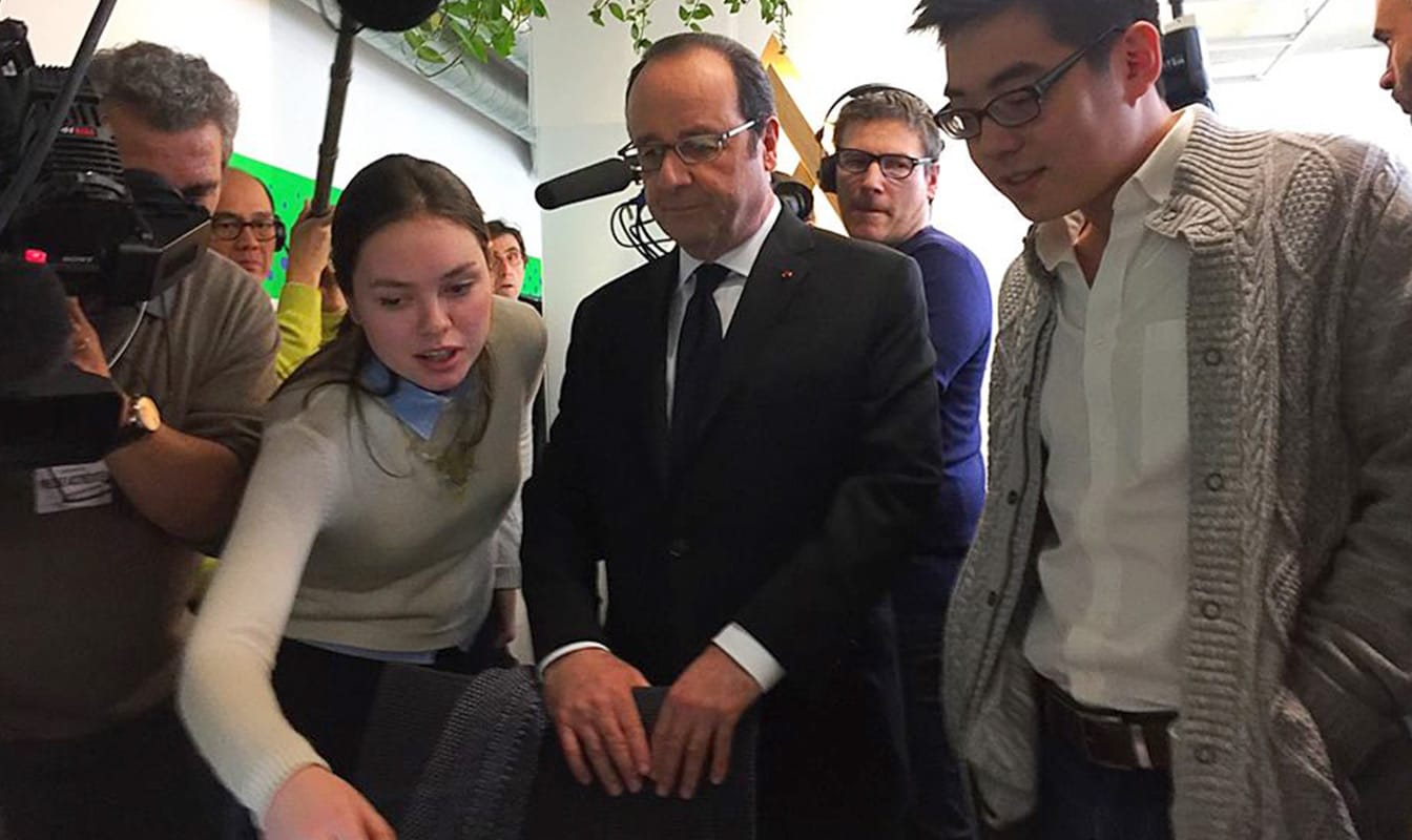 French President Franois Hollande demos Bob Emploi with Bayes Impact co-founder Paul Duan